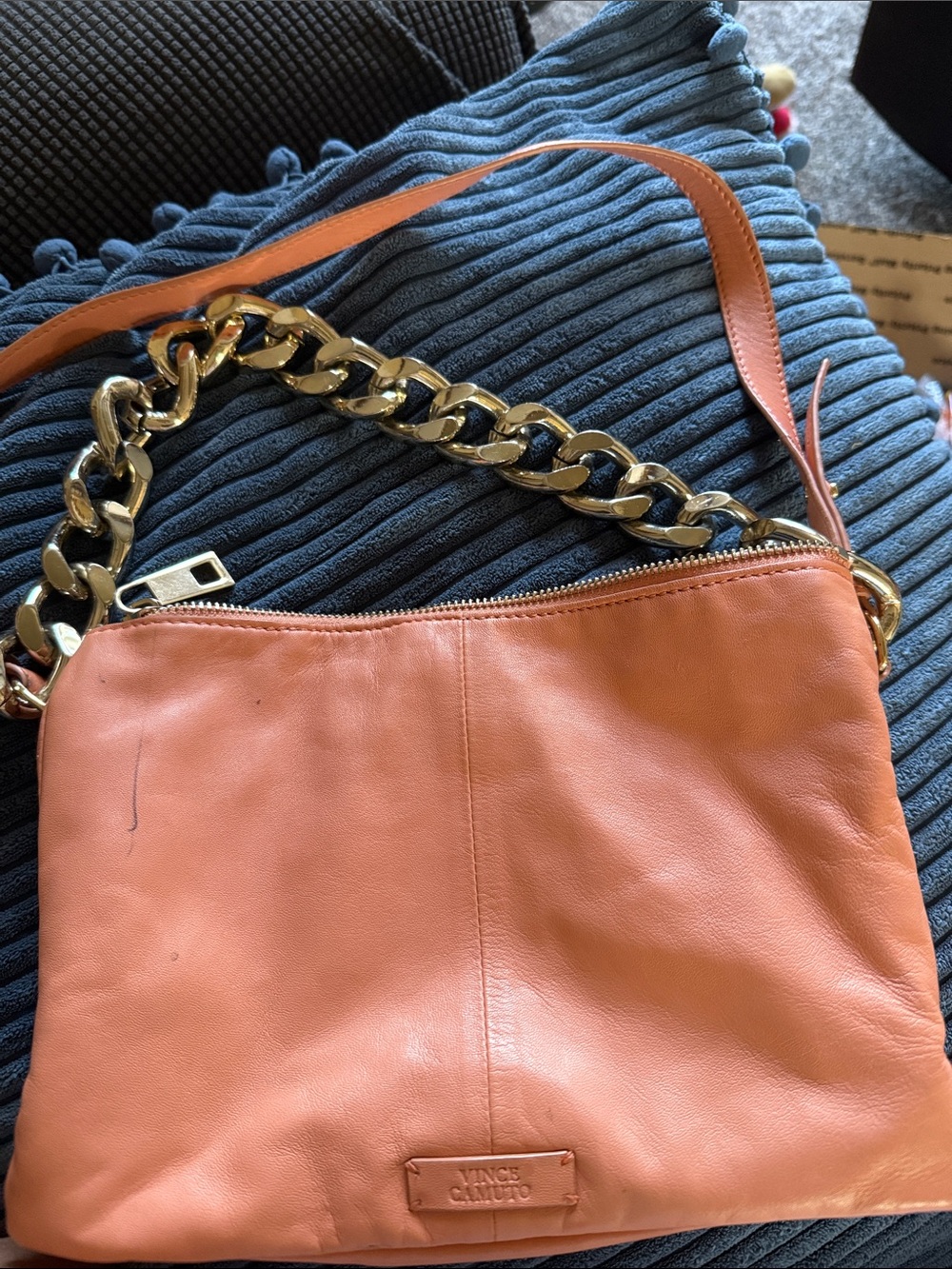 Vince Camuto Coral Leather Shoulder Bag with Gold Chain Strap